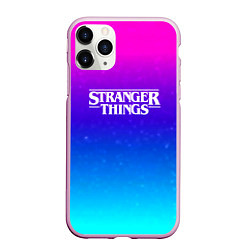 Чехол iPhone 11 Pro матовый Stranger Things gradient colors, цвет: 3D-розовый