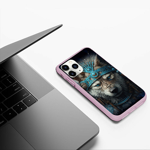 Чехол iPhone 11 Pro матовый Волк индеец / 3D-Розовый – фото 3
