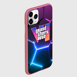Чехол iPhone 11 Pro матовый GTA 6 лого на фоне разлома фиолетовых и синих плит, цвет: 3D-малиновый — фото 2