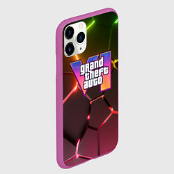 Чехол iPhone 11 Pro матовый GTA 6 лого на фоне разлома радужных плит, цвет: 3D-фиолетовый — фото 2
