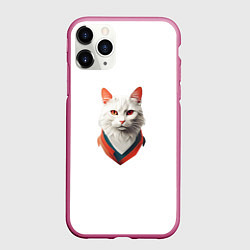 Чехол iPhone 11 Pro матовый Белый кот от ai, цвет: 3D-малиновый