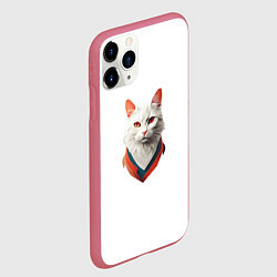 Чехол iPhone 11 Pro матовый Белый кот от ai, цвет: 3D-малиновый — фото 2