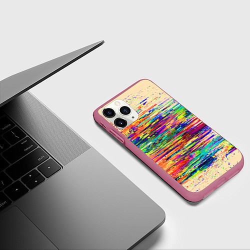 Чехол iPhone 11 Pro матовый Разноцветный глитч / 3D-Малиновый – фото 3