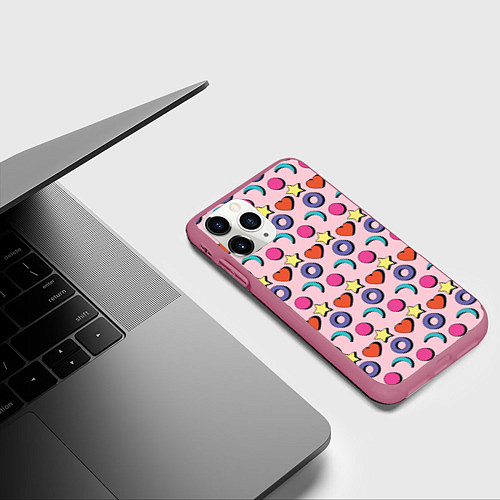 Чехол iPhone 11 Pro матовый Современный узор с сердечной звездой и кругом / 3D-Малиновый – фото 3