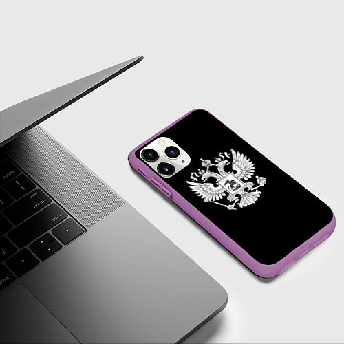 Чехол iPhone 11 Pro матовый Герб РФ серый патриотический / 3D-Фиолетовый – фото 3