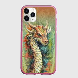 Чехол iPhone 11 Pro матовый Зеленый древесный дракон с деревьями, цвет: 3D-малиновый