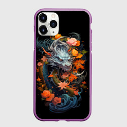 Чехол iPhone 11 Pro матовый Китайский дракон с цветами и волнами, цвет: 3D-фиолетовый