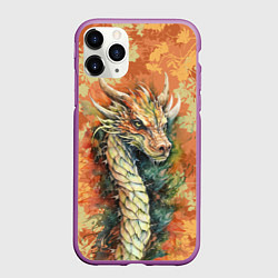 Чехол iPhone 11 Pro матовый Зеленый древесный дракон с листьями, цвет: 3D-фиолетовый