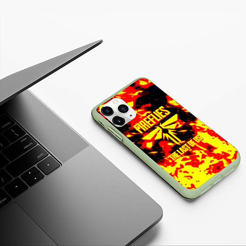 Чехол iPhone 11 Pro матовый The last of us огненное лого цикады / 3D-Салатовый – фото 3