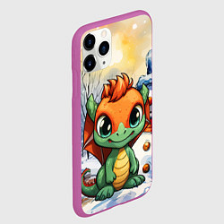 Чехол iPhone 11 Pro матовый Зелено-оранжевый дракон, цвет: 3D-фиолетовый — фото 2