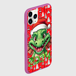 Чехол iPhone 11 Pro матовый Зеленый новогодний дракон на красном фоне, цвет: 3D-фиолетовый — фото 2