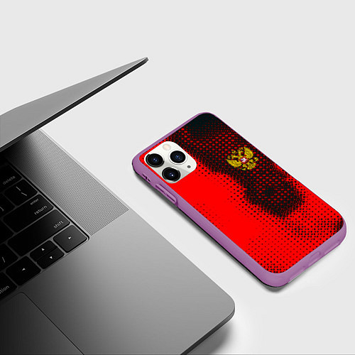 Чехол iPhone 11 Pro матовый Россия герб спорт краски / 3D-Фиолетовый – фото 3