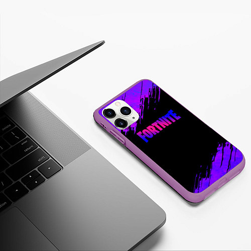Чехол iPhone 11 Pro матовый Fortnite epic games neon / 3D-Фиолетовый – фото 3