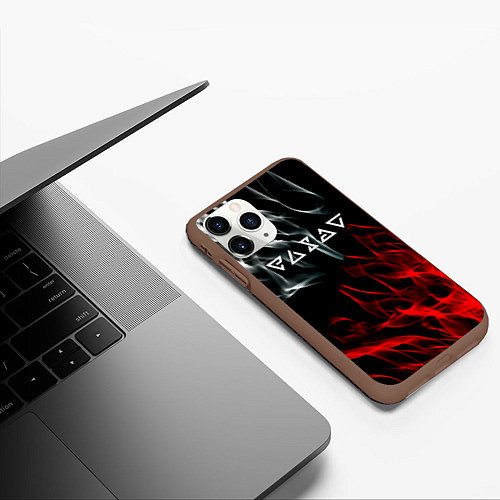 Чехол iPhone 11 Pro матовый Ведьмак лого битва огней / 3D-Коричневый – фото 3