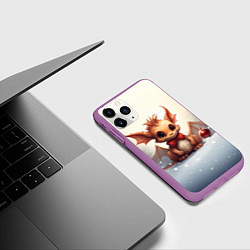 Чехол iPhone 11 Pro матовый Маленький дракоша на снежном фоне, цвет: 3D-фиолетовый — фото 2