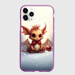 Чехол iPhone 11 Pro матовый Маленький дракоша на снежном фоне, цвет: 3D-фиолетовый
