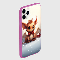 Чехол iPhone 11 Pro матовый Маленький дракоша на снежном фоне, цвет: 3D-фиолетовый — фото 2