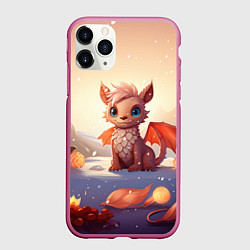 Чехол iPhone 11 Pro матовый Дракон у новогодних елочек