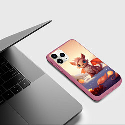 Чехол iPhone 11 Pro матовый Дракон у новогодних елочек, цвет: 3D-малиновый — фото 2