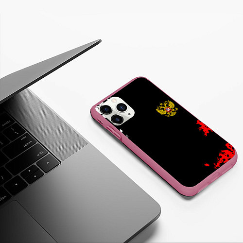 Чехол iPhone 11 Pro матовый Россия спорт краски / 3D-Малиновый – фото 3