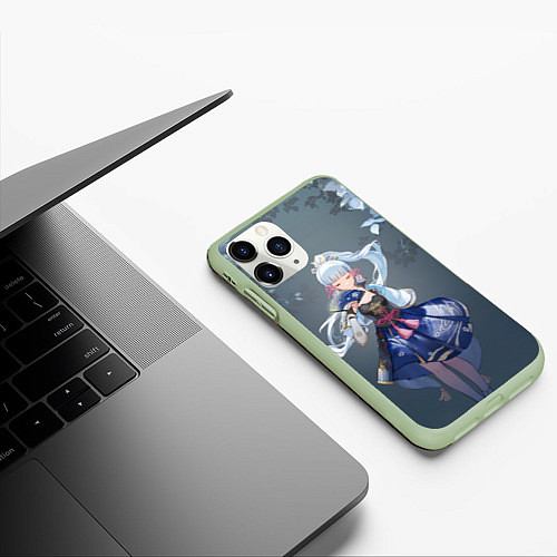 Чехол iPhone 11 Pro матовый Genshin Impact Аяка / 3D-Салатовый – фото 3