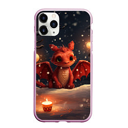 Чехол iPhone 11 Pro матовый Дракоша в лесу с фонариками