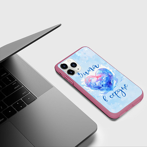 Чехол iPhone 11 Pro матовый Зима в сердце / 3D-Малиновый – фото 3