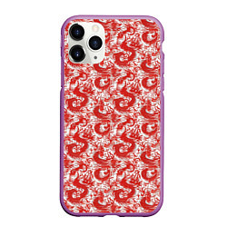 Чехол iPhone 11 Pro матовый Красные драконы на белом фоне, цвет: 3D-фиолетовый