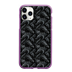 Чехол iPhone 11 Pro матовый Черные драконы паттерн, цвет: 3D-фиолетовый