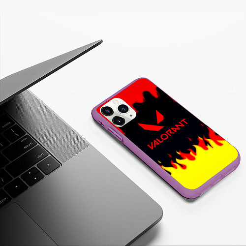 Чехол iPhone 11 Pro матовый Valorant flame texture games / 3D-Фиолетовый – фото 3