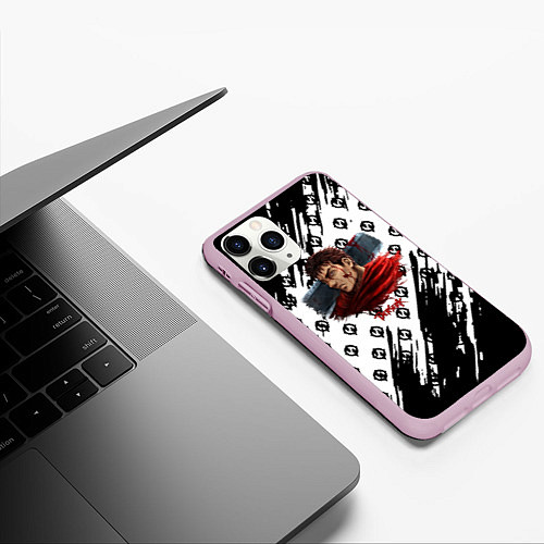 Чехол iPhone 11 Pro матовый Berserk anime black pattern / 3D-Розовый – фото 3