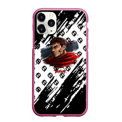 Чехол iPhone 11 Pro матовый Berserk anime black pattern, цвет: 3D-малиновый