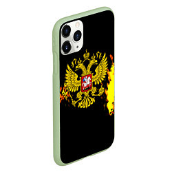 Чехол iPhone 11 Pro матовый Герб РФ краски жёлтые патриотизм, цвет: 3D-салатовый — фото 2