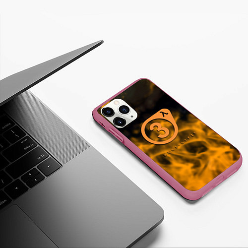 Чехол iPhone 11 Pro матовый Half life orange flame valve / 3D-Малиновый – фото 3