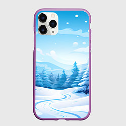 Чехол iPhone 11 Pro матовый Снежный лес, цвет: 3D-фиолетовый