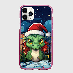 Чехол iPhone 11 Pro матовый Дракон новогодний город, цвет: 3D-малиновый