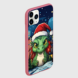 Чехол iPhone 11 Pro матовый Дракон новогодний город, цвет: 3D-малиновый — фото 2