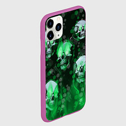 Чехол iPhone 11 Pro матовый Зелёные черепа на зелёном фоне, цвет: 3D-фиолетовый — фото 2