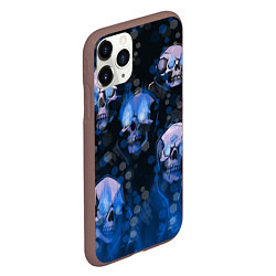 Чехол iPhone 11 Pro матовый Синие черепа на чёрном фоне, цвет: 3D-коричневый — фото 2