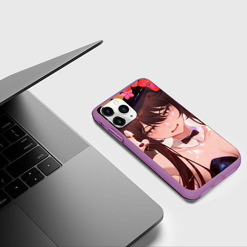Чехол iPhone 11 Pro матовый Genshin Impact Ху Тао / 3D-Фиолетовый – фото 3