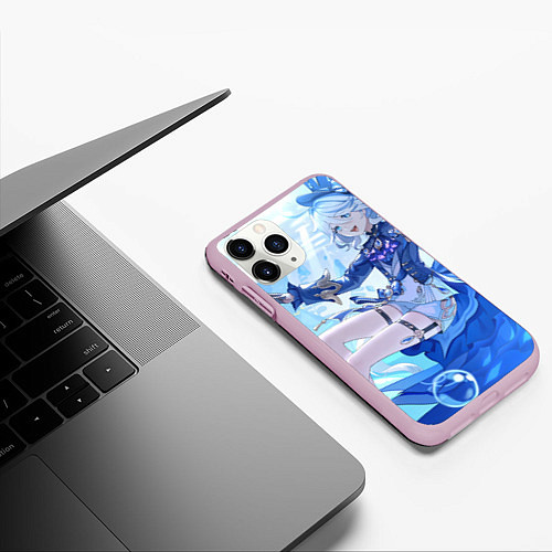 Чехол iPhone 11 Pro матовый Genshin Impact Furina happy / 3D-Розовый – фото 3