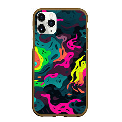 Чехол iPhone 11 Pro матовый Яркие кислотные разноцветные пятна в виде камуфляж, цвет: 3D-коричневый