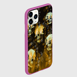 Чехол iPhone 11 Pro матовый Жёлтые черепа на чёрном фоне, цвет: 3D-фиолетовый — фото 2