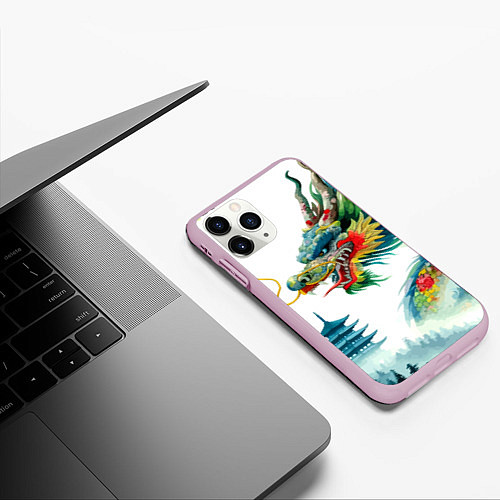 Чехол iPhone 11 Pro матовый Japanese watercolor dragon - art / 3D-Розовый – фото 3