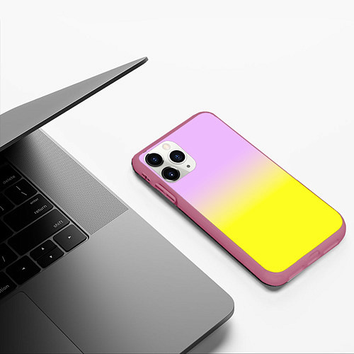 Чехол iPhone 11 Pro матовый Бледно-розовый и ярко-желтый градиент / 3D-Малиновый – фото 3