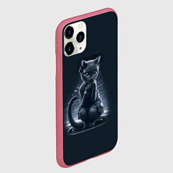 Чехол iPhone 11 Pro матовый Sweet cat - cyberpunk, цвет: 3D-малиновый — фото 2