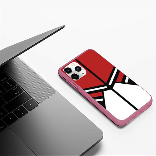 Чехол iPhone 11 Pro матовый Советский спорт с полосами / 3D-Малиновый – фото 3