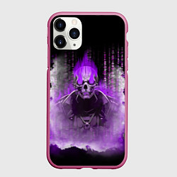 Чехол iPhone 11 Pro матовый Фиолетовый скелет в дыму, цвет: 3D-малиновый