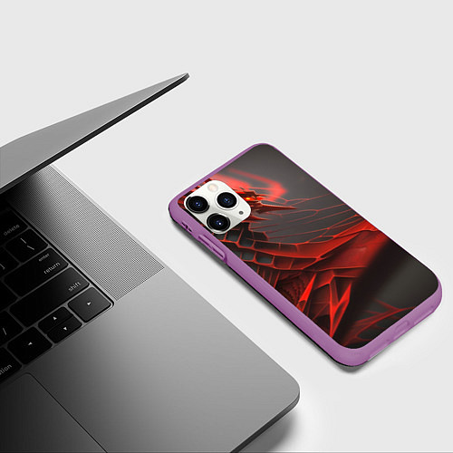 Чехол iPhone 11 Pro матовый Красная сеть на чёрном фоне / 3D-Фиолетовый – фото 3