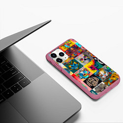 Чехол iPhone 11 Pro матовый Всякая всячина - пэчворк, цвет: 3D-малиновый — фото 2